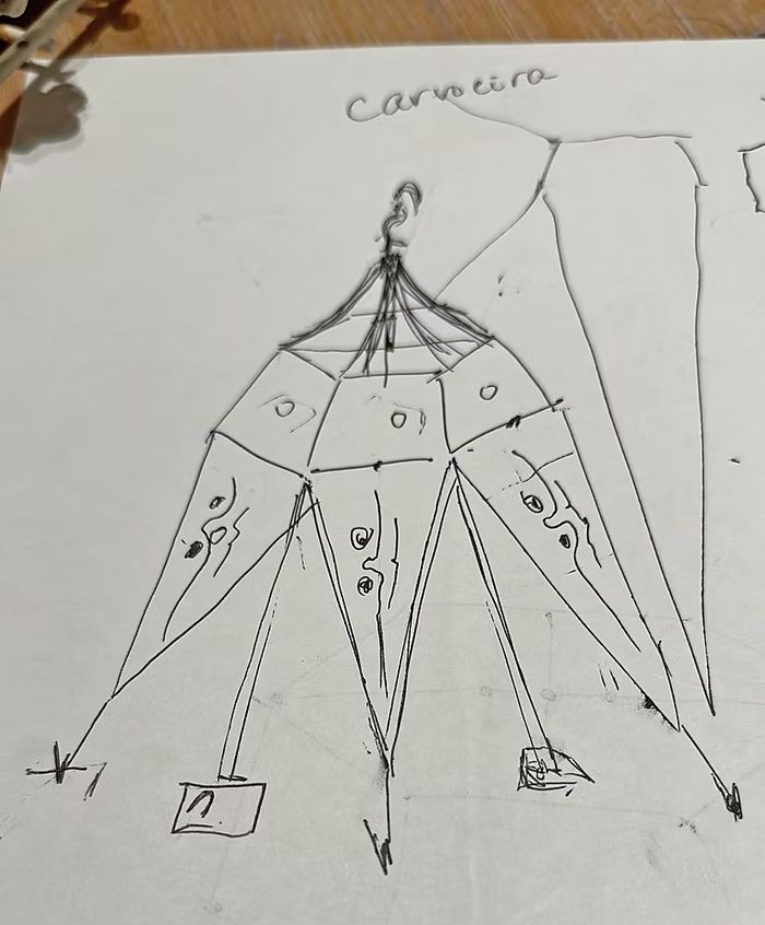 Pencil sketch of the hexagonal studio structure