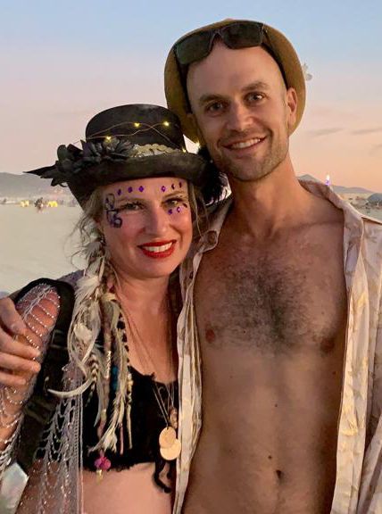 Meredith and a friend in costume at Burning Man