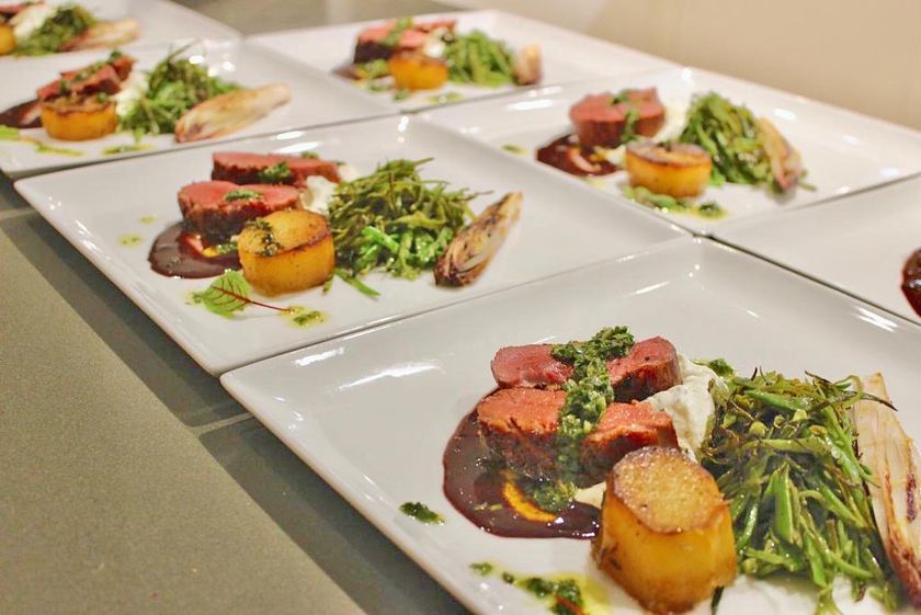 Plated beef with roast potatoes