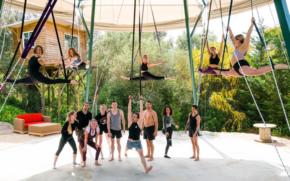 The impressive group of straps students at Aaron Koz's first aerial straps retreat in Portugal at House of Honey