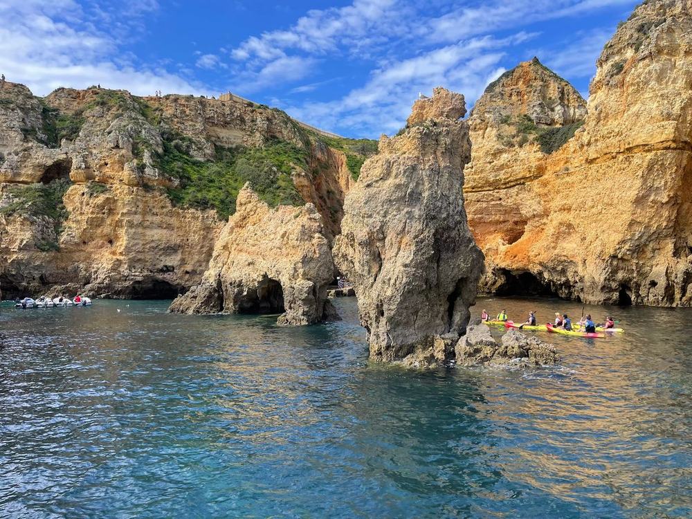 The excursion day at the Aerial Straps Retreat includes Kayaking ialong the Famous Algarve Coastline