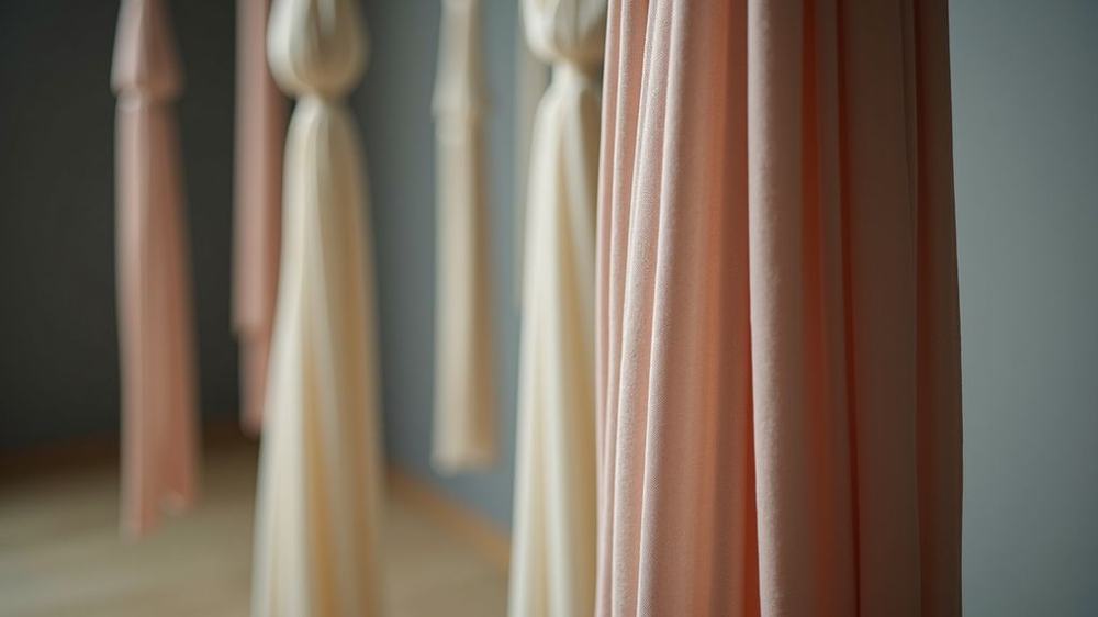 Close-up view of rigging hardware attached to aerial silks fabric